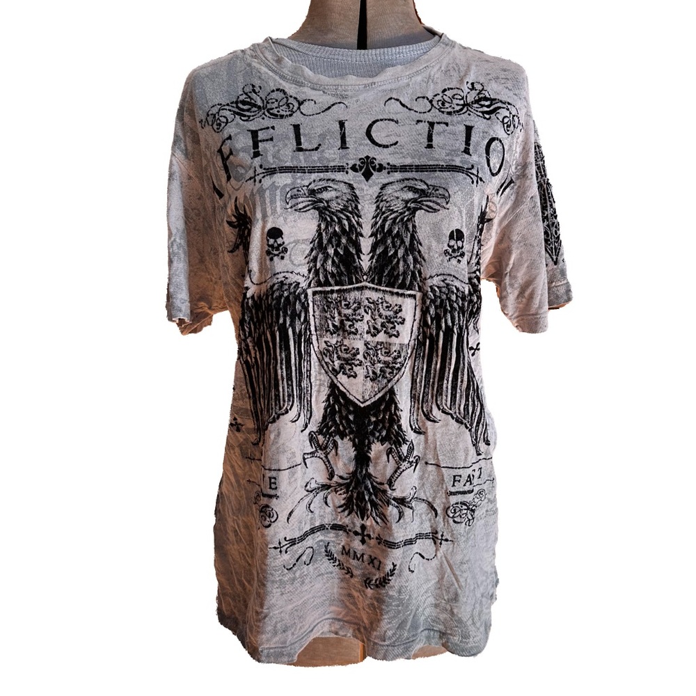 Affliction T-Shirt Examine Light Gray With Black Design